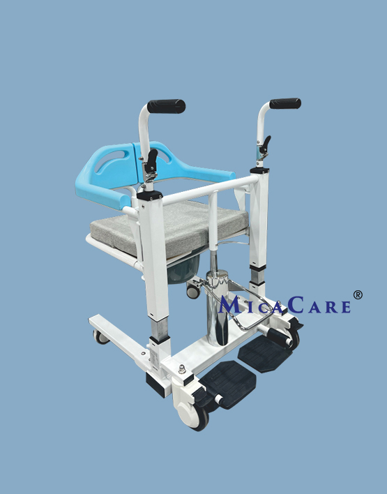 Multi-Functional Hydraulic Transfer and Shower Chair with a Padded Commode Seat