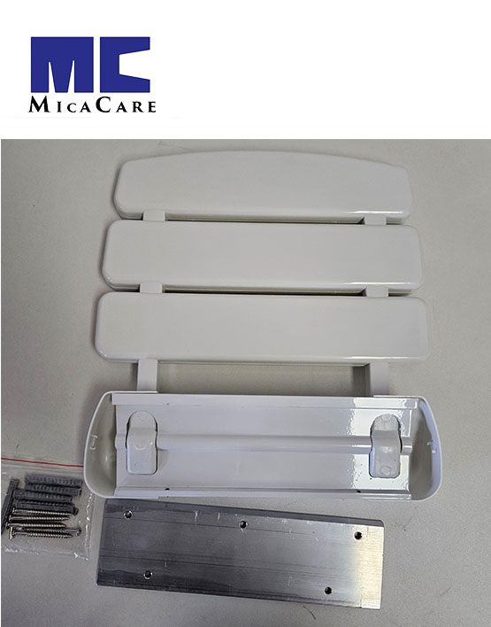 White Foldable Aisle Shower Chair Wall-Mounted Base with a Durable Plastic Seat - Image 3