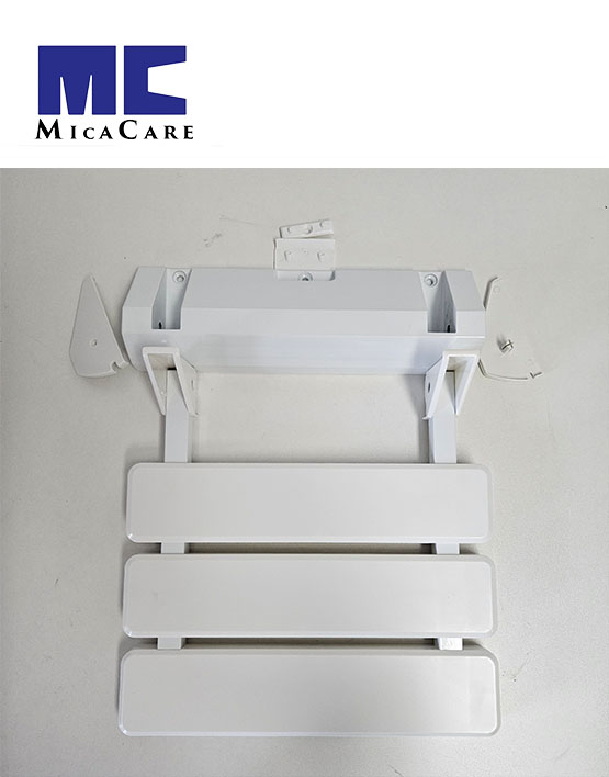 White Foldable Aisle Shower Chair Wall-Mounted Base with a Durable Plastic Seat - Image 4