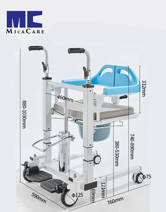 Multi-Functional Hydraulic Transfer and Shower Chair with a Padded Commode Seat - Image 4