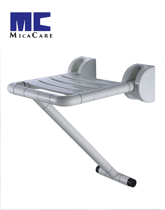 Foldable Wall-Mounted Shower Seat with Durable Plastic and Floor Support - Image 3