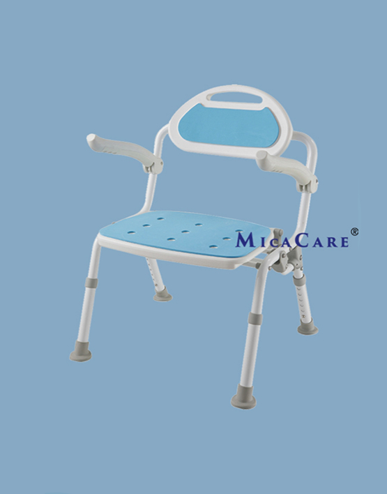 Versatile Folding Shower Chair Features an Adjustable Backrest and Secure Safety Handrail
