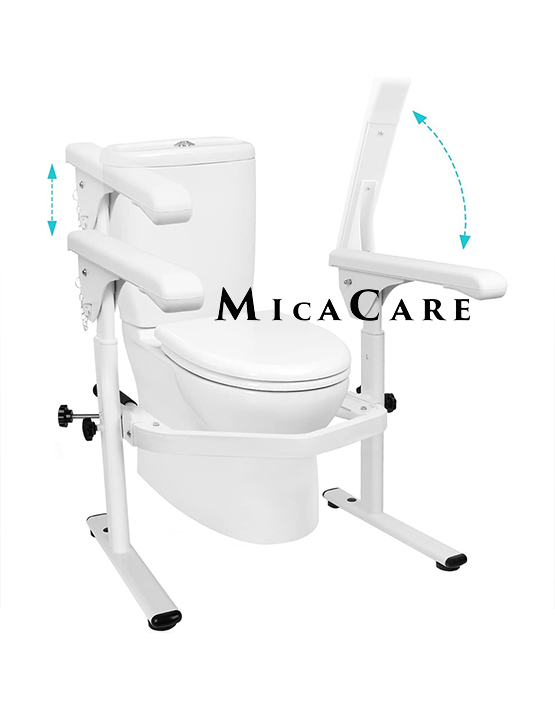 Adjustable Height Toilet Safety Rails with Folding Arms Free Standing for Elderly
