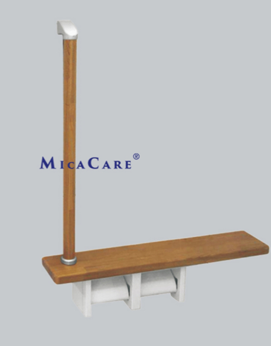 Wooden Grab Bar with Shelf & Toilet Paper Holders, 600mm, Wall-Mounted Bathroom Storage