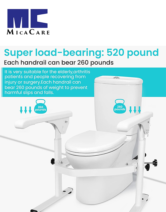 Adjustable Height Toilet Safety Rails with Folding Arms Free Standing for Elderly - Image 2