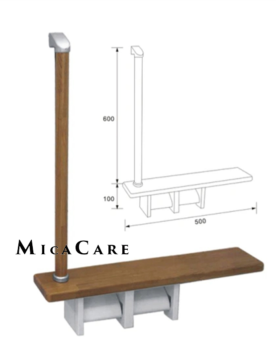 Wooden Grab Bar with Shelf & Toilet Paper Holders, 600mm, Wall-Mounted Bathroom Storage - Image 3