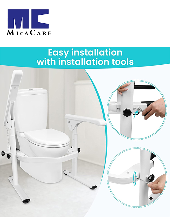 Adjustable Height Toilet Safety Rails with Folding Arms Free Standing for Elderly - Image 4