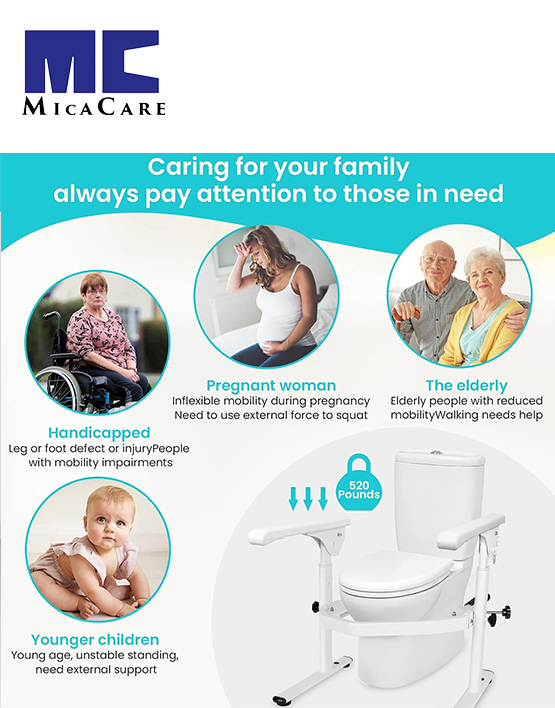 Adjustable Height Toilet Safety Rails with Folding Arms Free Standing for Elderly - Image 5