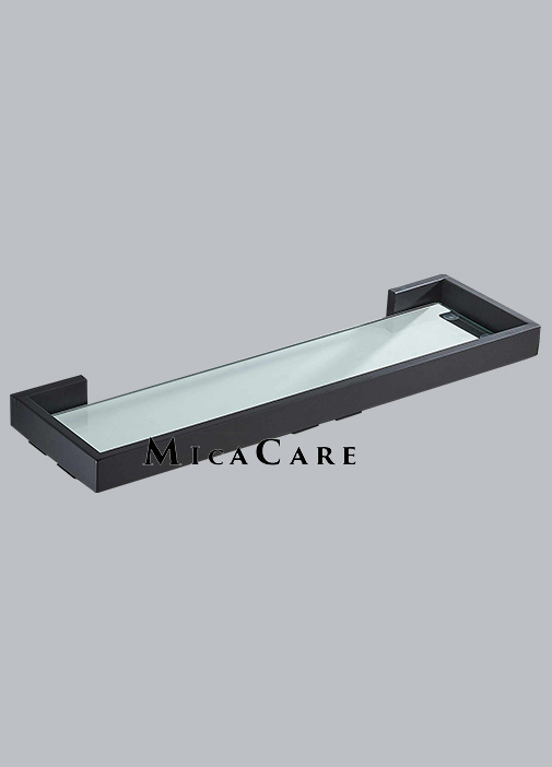 Wall Mount 304 Stainless Steel Single Tier Black Frame Glass Shelf