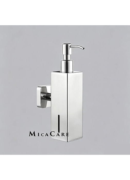 Square Brushed Stainless Steel Wall Soap Dispenser with Visible Liquid Window - Image 4