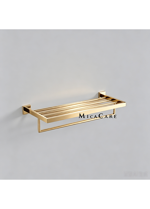 Luxe Bathroom Premium Brushed Gold Square Double Towel Rack - Image 3